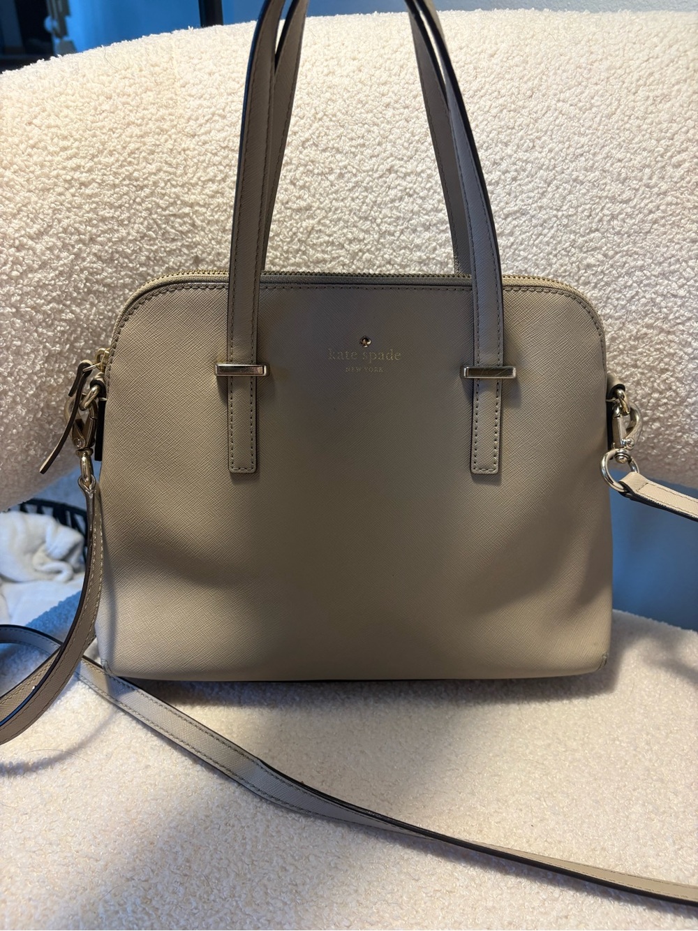 kate spade beige taupe Saffiano Dome Satchel